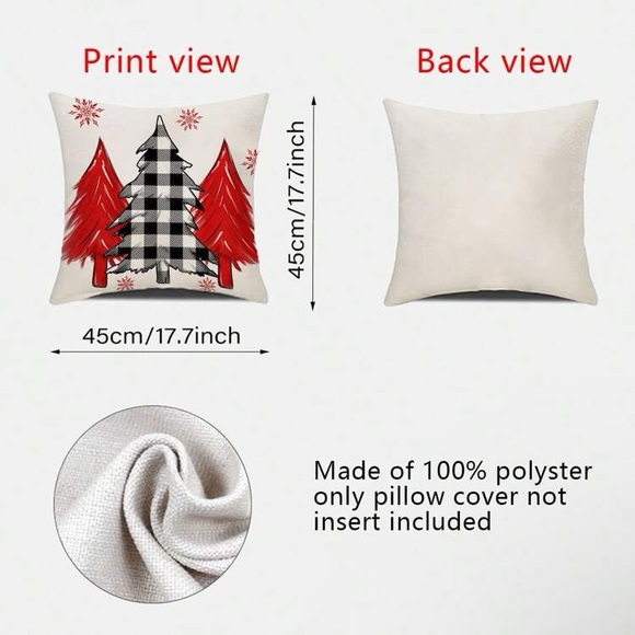 NWT- Set of 4- Red & Cream- Merry Christmas, Linen Pillow Covers Set 18x18 - Picture 3 of 7